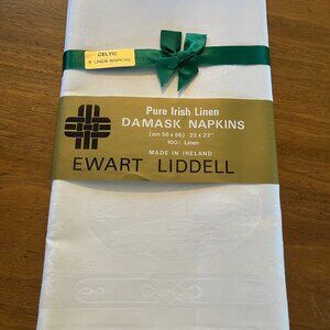 New Vintage Ewart Liddell 6 Damask Linen Napkins, Made in Ireland.  22 x 22